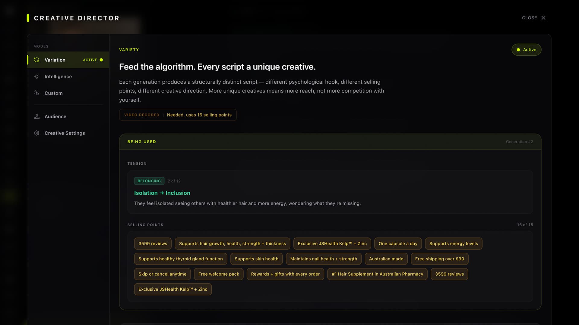 Creative Director controls