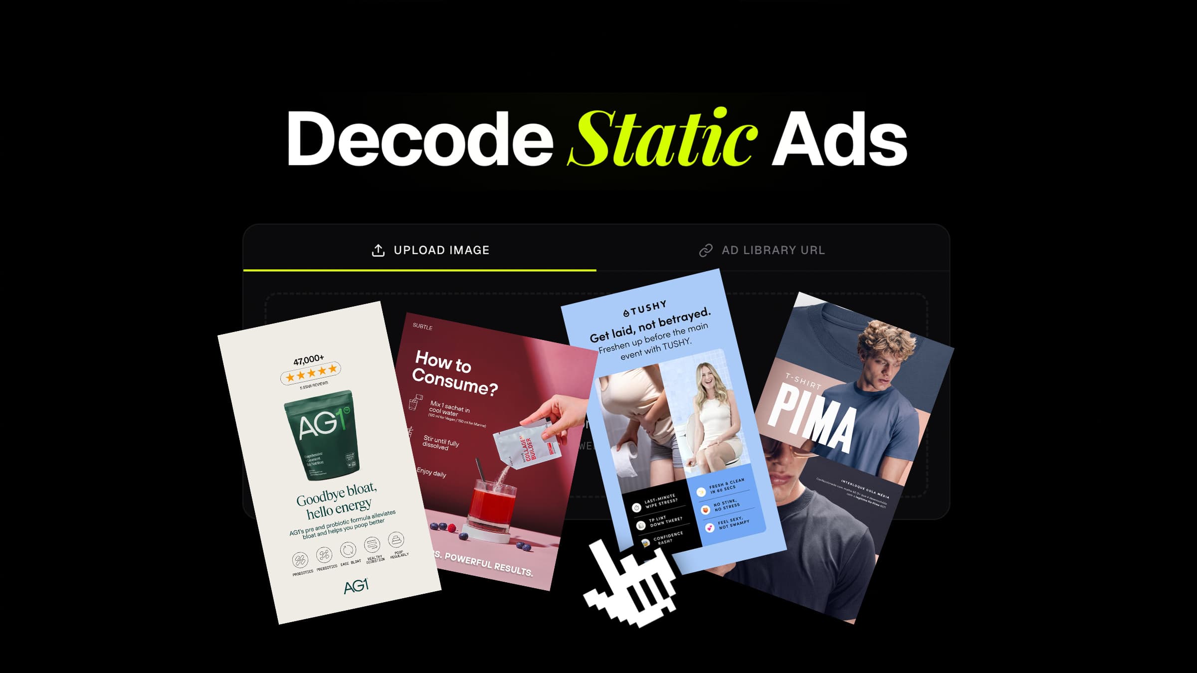 Heista Image Ads — Decode any winning static ad. Upload or paste an Ad Library URL.
